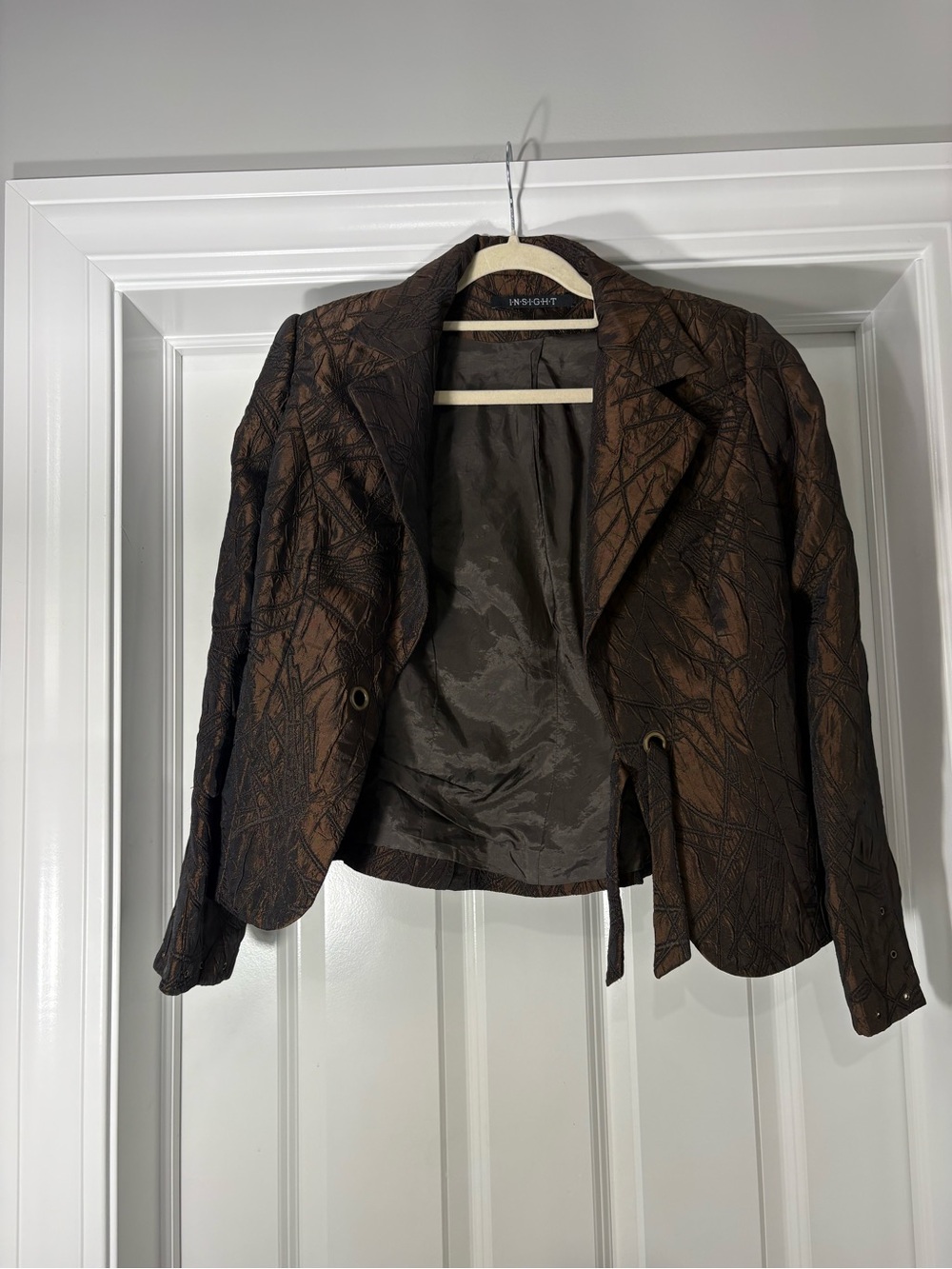 Insight Brown Patterned Cropped Vintage Blazer